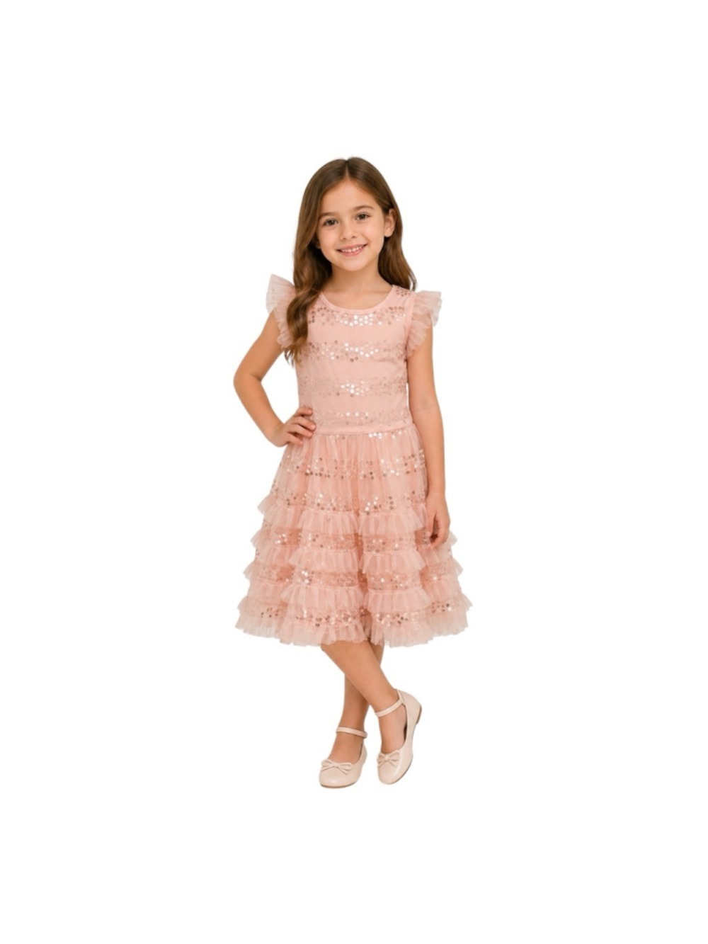 Hannah Banana Pink Sequin Tulle Party Dress Girls Size 7